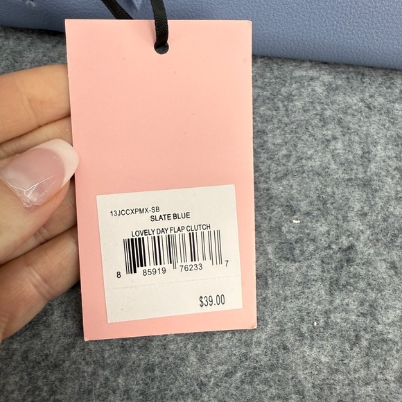 NWT Juicy Couture Lovely Day Flap Clutch Large Womens Wallet Slate Blue Studded - Picture 10 of 12